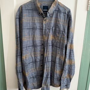 Prana Men's Gray and Gold Striped Shirt